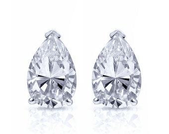 Classic 2.00 Ct Pear Cut Simulated Diamond Solitaire Studs Earrings 14K White Gold Over Sterling Silver, Bridesmaid Wedding Valentine's Day