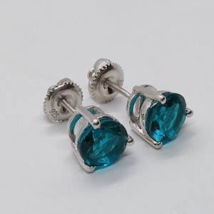 3 CT Round Cut Blue Diamond 14K White Gold Over Sterling Silver Stud Martini Style Solitaire Earrings, Diamond Stud Earrings