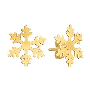 14K Yellow Gold Finish Snowflake Stud Earrings | 925 Sterling Silver | Women&#39;s Earrings | Snowflake Silver Studs