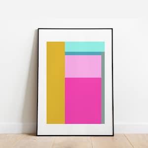 Geometric Modern Color Block Art, Graphic Art Print, Printable Colorful Wall Decor, Bold Scandinavian Poster, Bright Artwork image 1