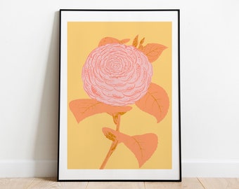 Flower Art Print in Blush Pink, Orange, and Yellow, Printable Floral Illustration, Simple Home Decor, Botanical Poster, Instant Download Art