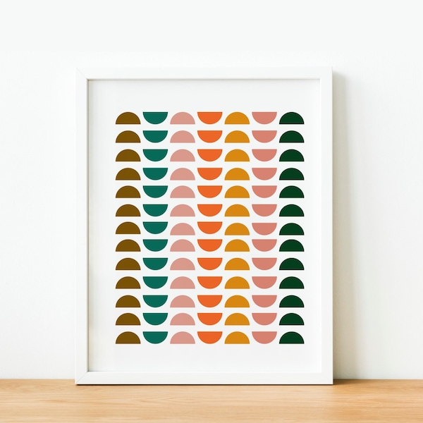 Mid Century Modern Art with Geometric Shapes in Retro 70s Colors, Printable Wall Art, Instant Download, Downloadable Poster, Digital Prints