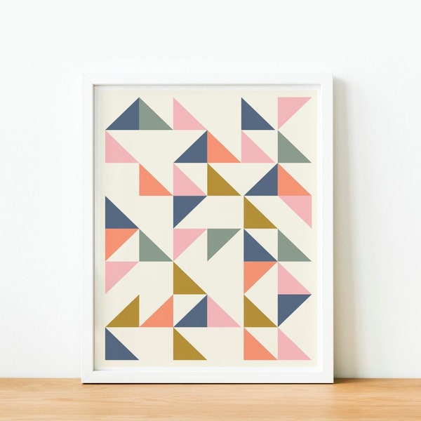 Colorful Modern Minimalist Geometric Triangle Design Poster, Instant Download, Wall Art Printable, Contemporary Home Decor, Large Prints