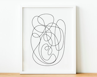 Modern Minimalist Abstract Continuous Line Art Drawing in Black and White, Instant Download, Printable Poster, Elegant Home Decor