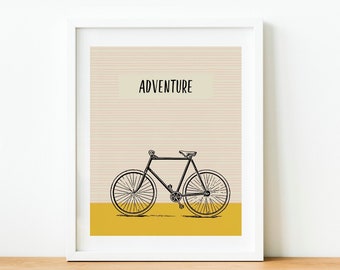 Adventure Bike Art Printable, Instant Download, Downloadable Poster, Fun Home Decor, Bicycle Illustration Digital Print