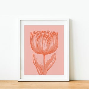 Vintage Floral Tulip Block Print in Blush and Orange Wall Art Printable, Instant Download, Downloadable Poster, Home Decor