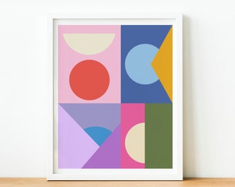 Colorful Mid Century Modern Geometric Printable Wall Art, Instant Download, Downloadable Large Poster, Bold Shapes Artwork, Scandinavian Art