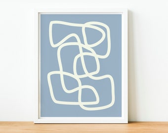 Modern Minimalist Abstract Continuous Line Art Drawing in Gray Blue, Instant Download, Printable Poster, Contemporary Wall Art, Digital