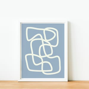 Modern Minimalist Abstract Continuous Line Art Drawing in Gray Blue, Instant Download, Printable Poster, Contemporary Wall Art, Digital
