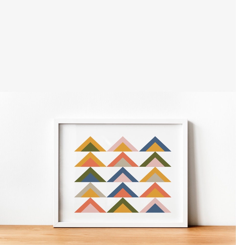 Geometric Triangle Pattern Wall Art Printable in Mossy Green Etsy