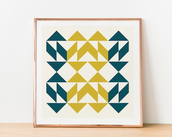 Teal and Yellow Geometric Shapes Printable Wall Art, XL Square Prints, Midcentury Modern Design, Living Room Decor, Print at Home