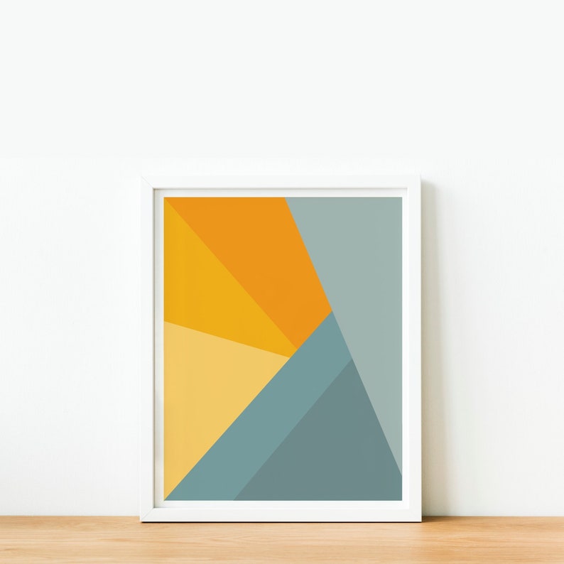 Abstract Geometric Mountain Sunrise Poster, Instant Download, Colorful Modern Home Decor, Printable Wall Art image 1
