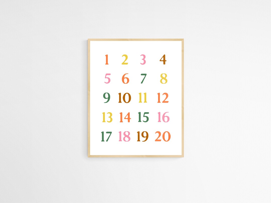 Numbers 1 20 Printable, Vintage Wall Art, Large Poster, Nursery Decor ...
