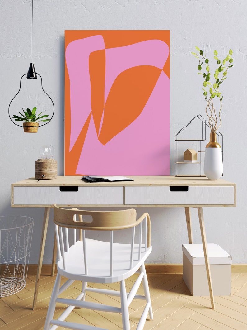 Downloadable Digital Prints Instant Download Contemporary Poster Design Colorful Home Decor Pink and Orange Abstract Wall Art Printable