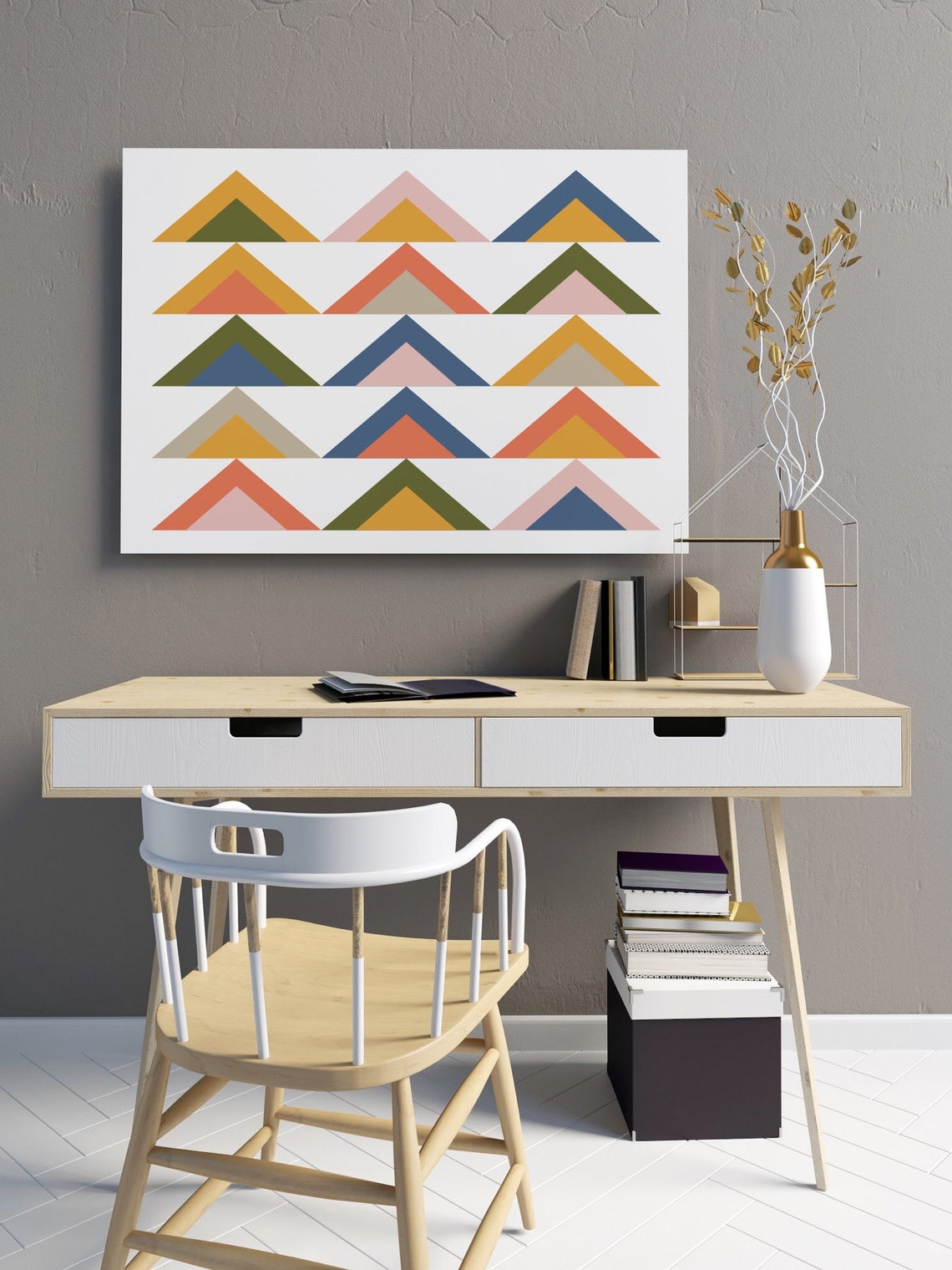 Geometric Triangle Pattern Wall Art Printable in Mossy Green Etsy