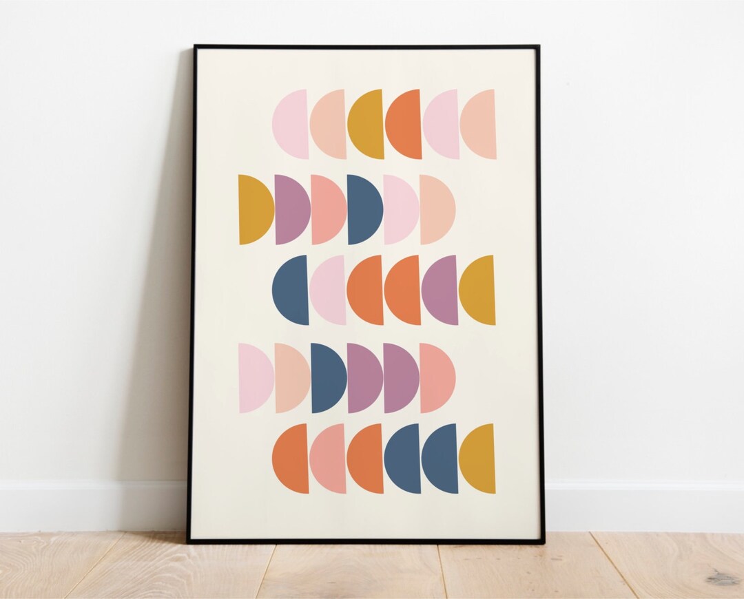 Modern Half Circles Geometric Wall Art, Mid Century Modern Poster