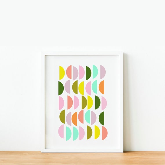 Happy Half Moon Shapes In Bright Colors Wall Art Printable Instant Download Downloadable Poster Home Decor