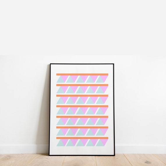 Pastel Triangle Design Wall Art 80s Color Geometric Art Etsy