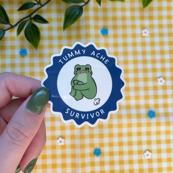 Transparent Tummy Ache Survivor Frog Sticker | Cute Tummy Ache Survivor Frog Diecut Vinyl Sticker