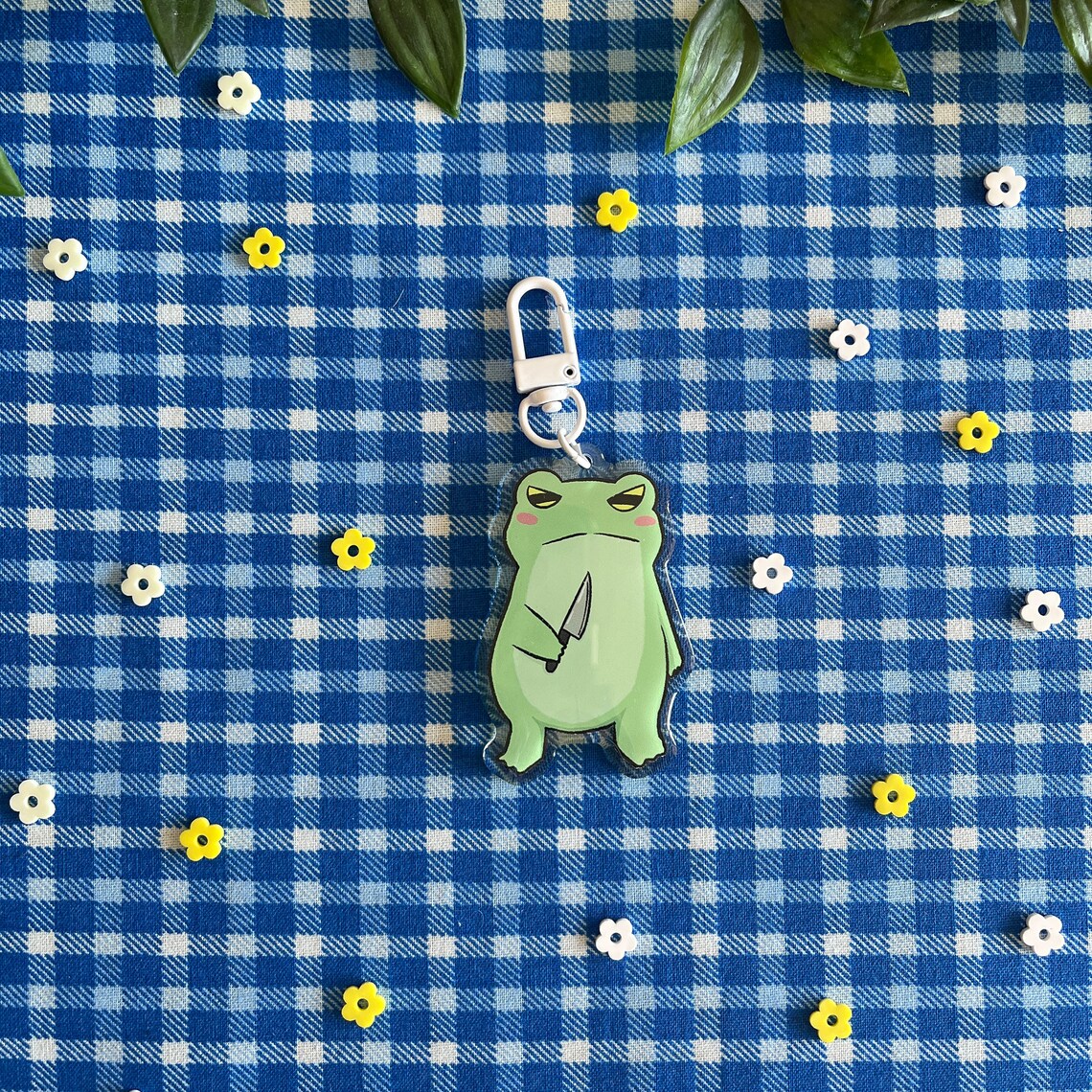 Frog With Knife Keychain Acrylic Keychain Cute Frog With Etsy