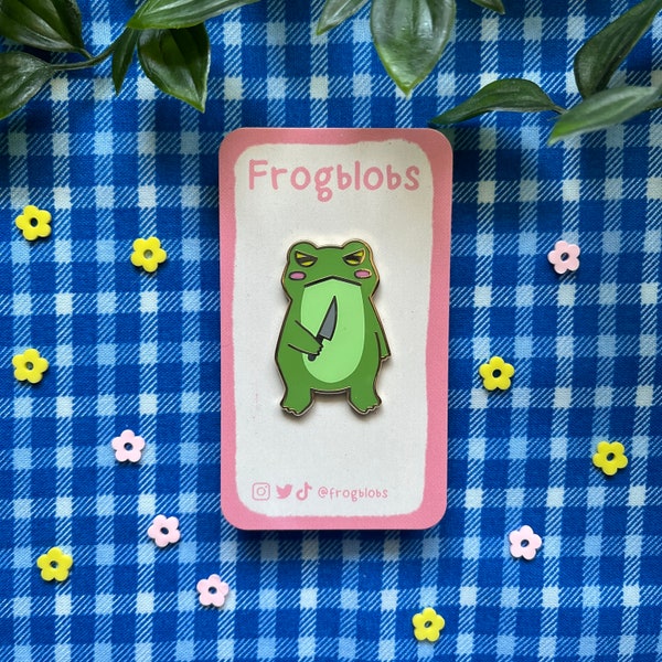 Knife Frog Hard Enamel Pin | Cute Frog with Knife Enamel Pin