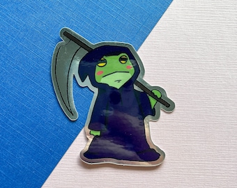 Grim Reaper Frog Sticker | Halloween Mirror Vinyl Diecut