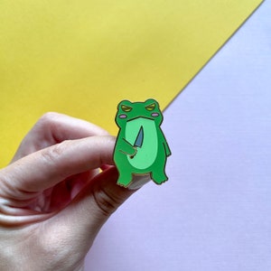Knife Frog Hard Enamel Pin | Cute Frog with Knife Enamel Pin
