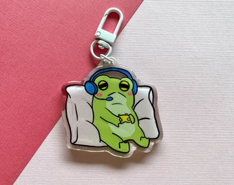 Gamer Frog Acrylic Keychain | Kawaii Froggy with Headset