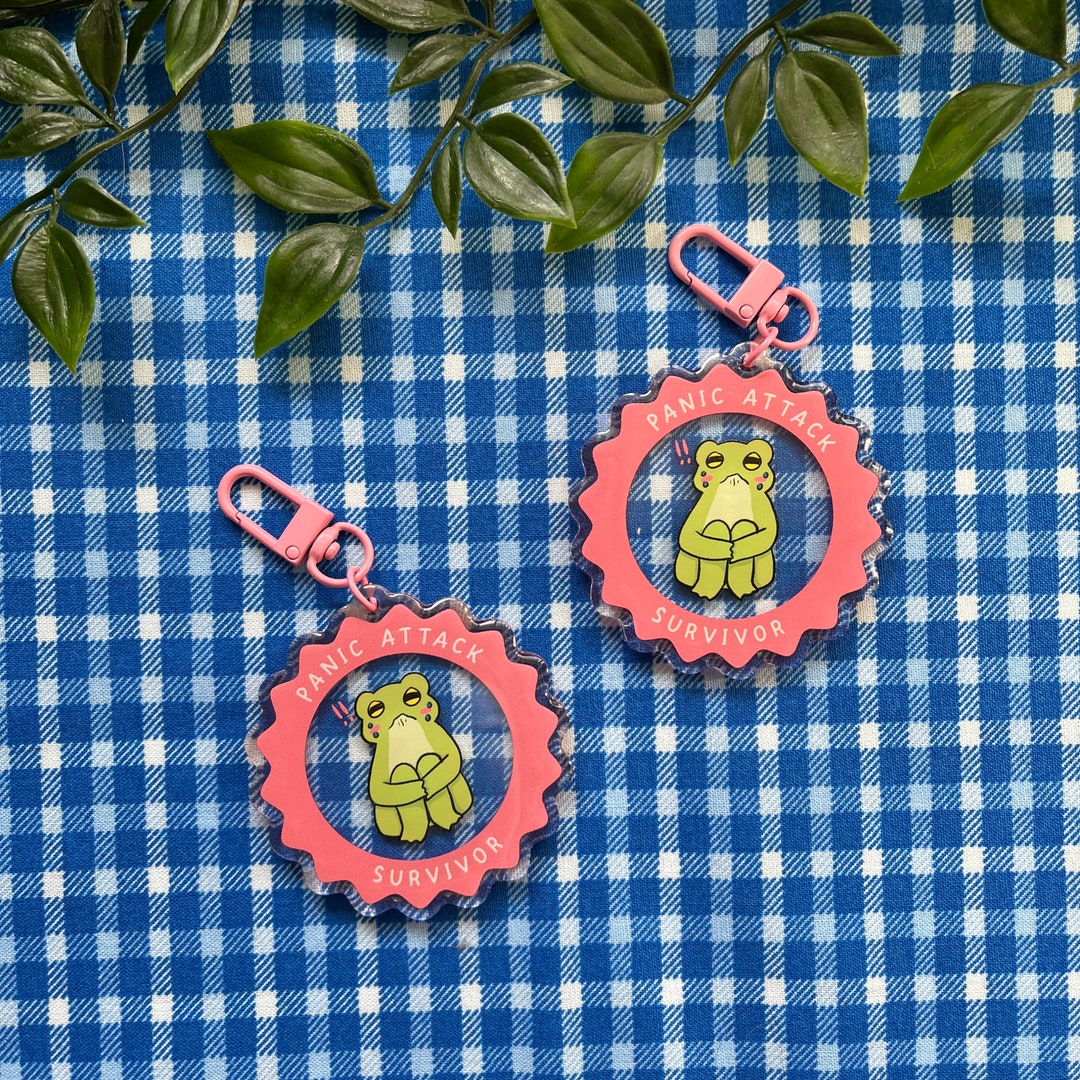 Panic Attack Survivor Frog Keychain Cute Acrylic Panic Attack Badge