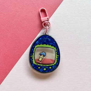 Mushroom Tamagotchi Shaker Keychain | Cute Mushroom Shaker Acrylic Epoxy Keychain