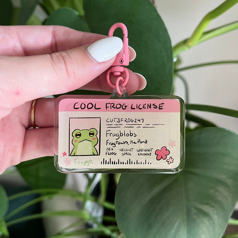 Cool Frog License Acrylic Keychain Cute Sparkly Frog Pink Keychain image 2