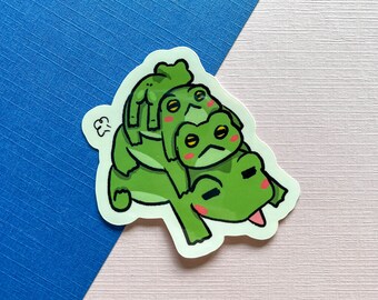 Frog Pile Glossy Sticker | Cute Frog Diecut Vinyl Glossy Frog Butt Sticker