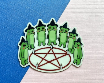 Glow In The Dark Frog Cult Sticker: Spooky Pentagram Vinyl Diecut