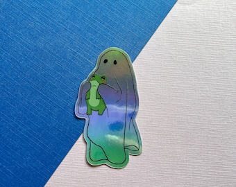 Holographic Ghost & Frog Friend Vinyl Sticker