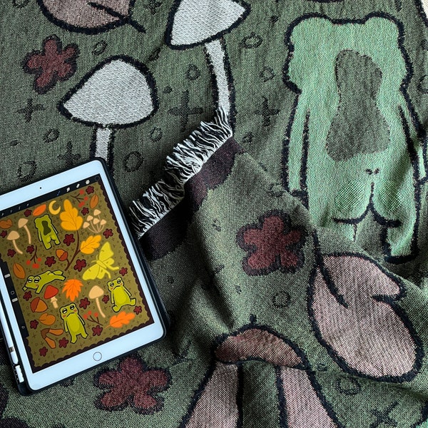 Couverture de tapisserie de grenouille d’automne | Couverture tissée mignonne de grenouille d’automne, esthétique d’Halloween