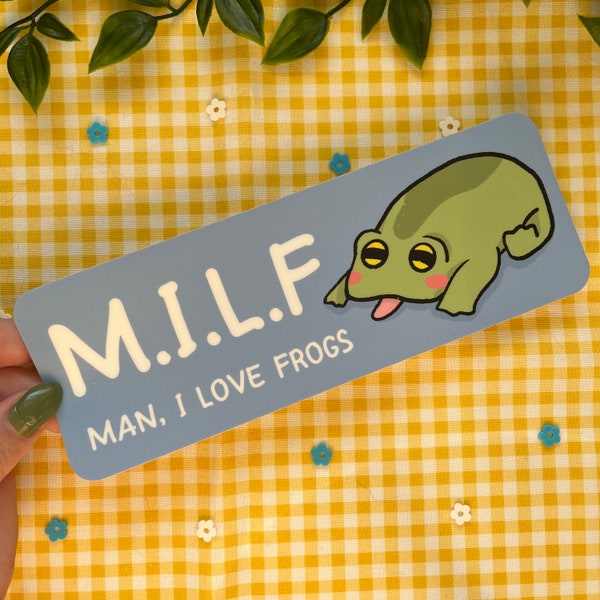 M.I.L.F. Man, I love Frogs Bumper Sticker | Cute Frog Car Bumper Sticker Removable Adhesive