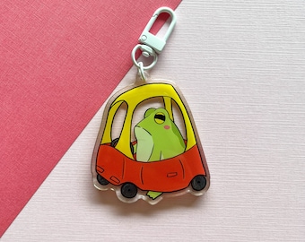 Frog in Kiddie Car Keychain | Cute Acrylic Charm