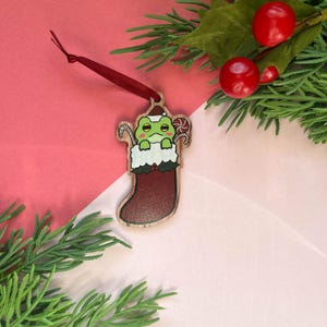 Christmas Stocking Wooden Ornament Frog | Cute Wooden Ornament Double-Sided Frog with Candy Christmas Stocking Holiday