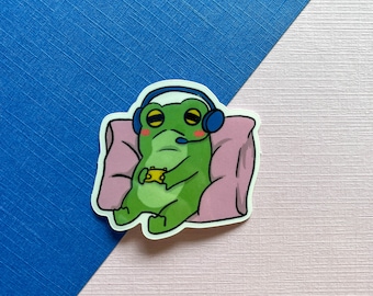 Gamer Frog Sticker | Cute Video Game Gamer Frog Vinyl Diecut Sticker