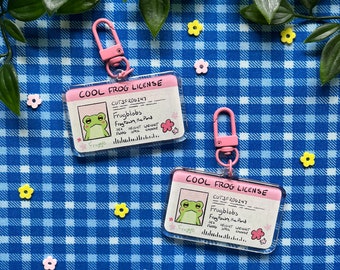 Cool Frog License Acrylic Keychain | Cute Sparkly Frog Pink Keychain