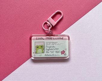 Cool Frog License Acrylic Keychain | Cute Sparkly Frog Pink Keychain