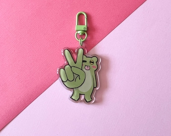 Peace Sign Frog Keychain