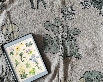 Frog Tapestry Blanket: Cottagecore Wildflower Woven Throw