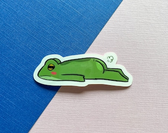 Lazy Frog Vinyl Sticker: Sleepy Farting Frog Diecut