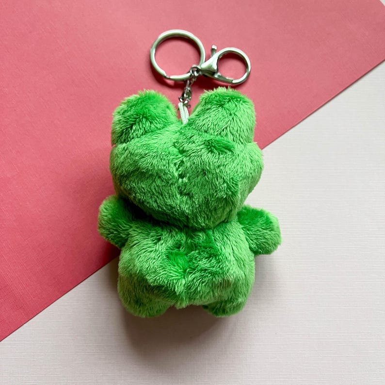 May include: A green plush frog keychain with a silver metal ring.