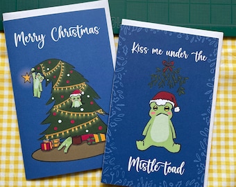 Frog Christmas Cards: Mistle-Toad Holiday Card Set of 2