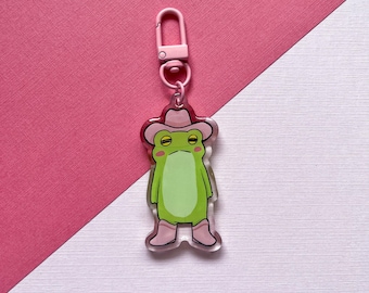 Pink Cowboy Frog Keychain | Acrylic Western Charm