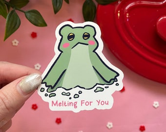 Melting For You Frog Vinyl Sticker | Cute Frog Vinyl Diecut Water Resistant Valentine's Day Holiday Sticker