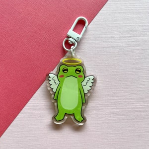 Engel kikker acryl sleutelhanger | Leuke kikkersleutelhanger | Engelenvleugels kikkerbillen