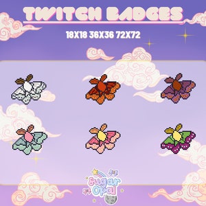 6 Pixel niedliche Motten Badges + 1 Laterne Kanalpunkt | Pixel Twitch Sub Abzeichen | Pixel Twitch Channel Punkte